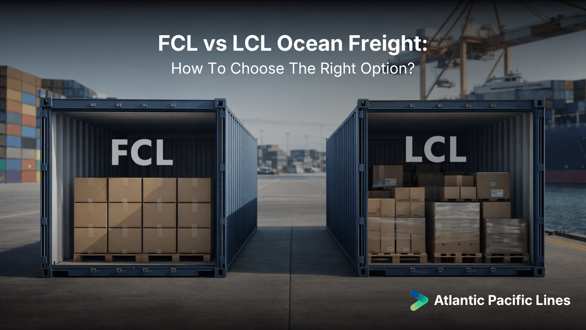 FCL vs LCL ocean freight shipping comparison showing containerized cargo logistics and global trade routes