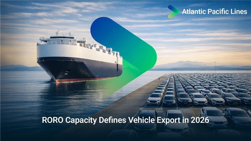 RoRo vessel loading vehicles for global export in 2026 demonstrating structured capacity and route strategy in ocean shipping