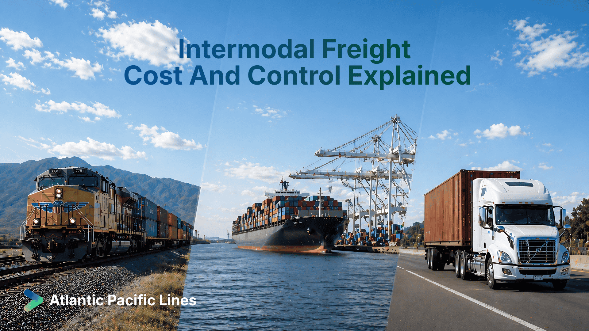 Intermodal freight logistics showing container transport across ocean rail and trucking with transfer points at port and inland terminals highlighting coordination stages